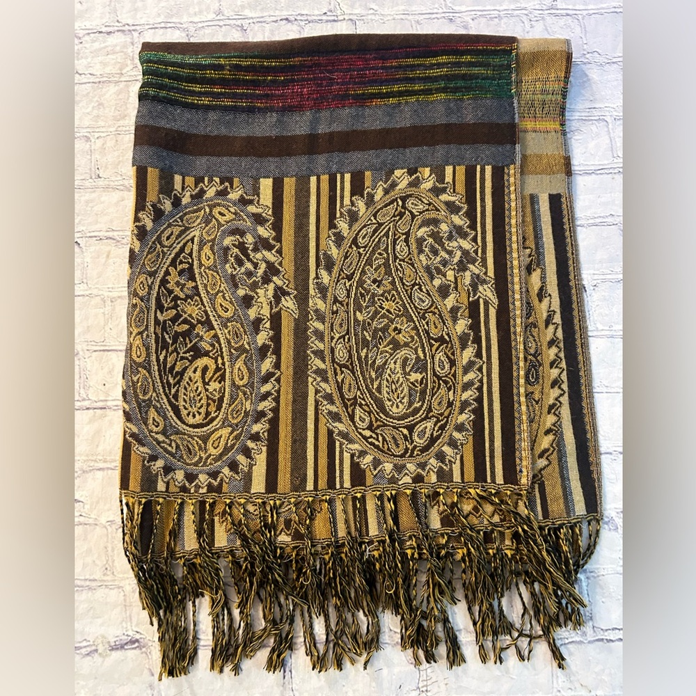 TAPESTRY STYLE MULTI COLORED FRINGE OVERSIZED WRAP/SHAWL/SCARF ETHNIC PRINT